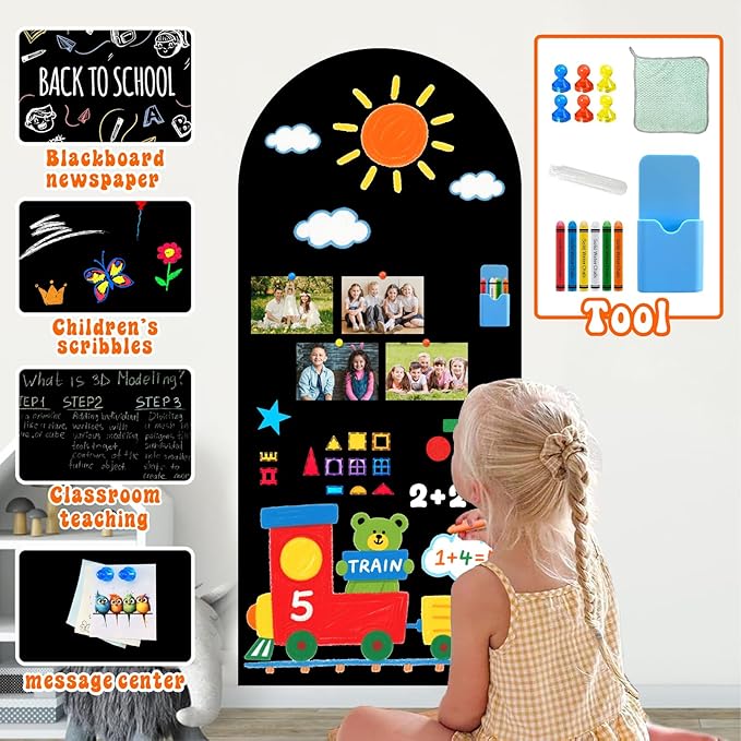 Arch Magnetic Wall Decal Magnet Stickers for Playroom Peel and Stick Magnetic Playwall for Kids Self Adhesive Magnet Wall Board Wallapepr Black Chalkboard for Classroom Home School Nursery Supplies