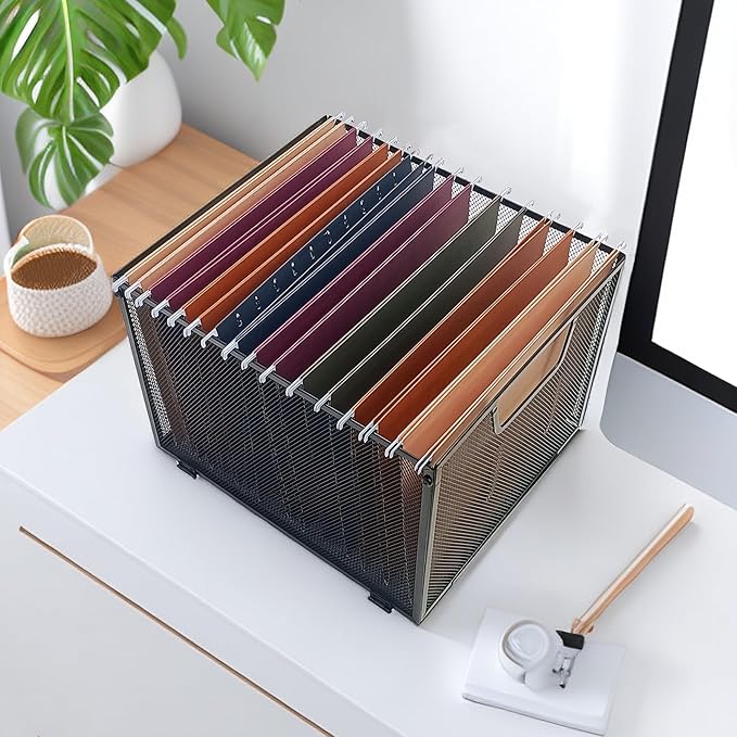 Metal Mesh Hanging File Organizer, Office/School/Home File Crate,Black