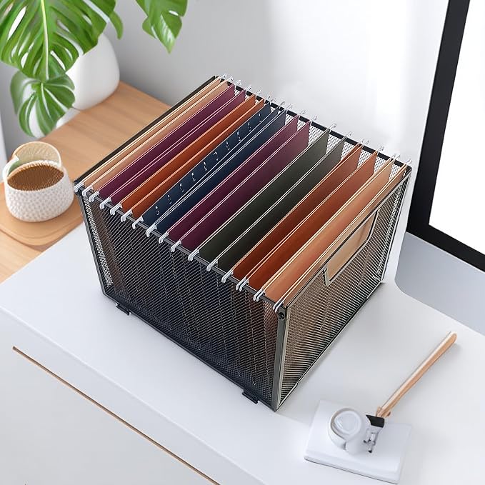 2 Pack Metal File Baskets,Hanging File Folder Organizer,Office File Box,Letter Size,Black (2)