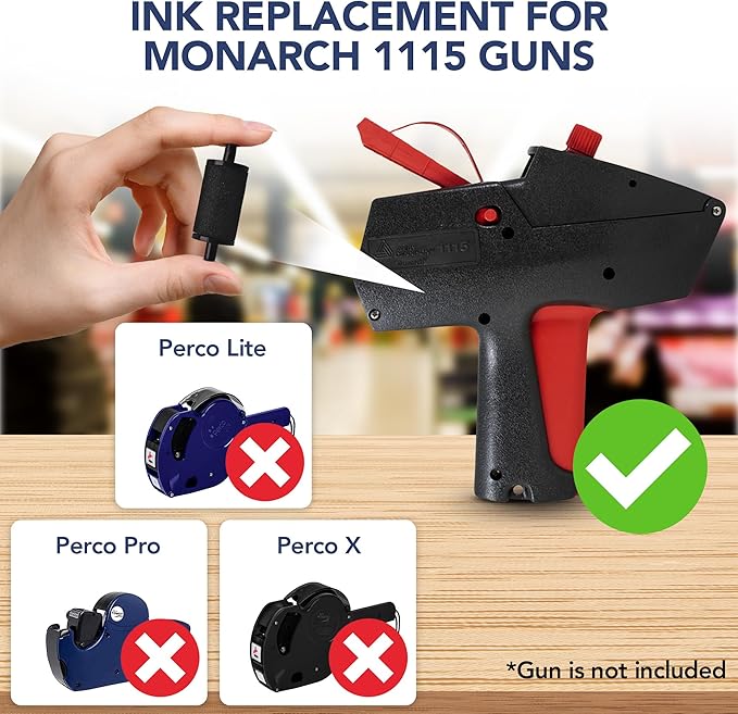 Perco Ink Roll for Monarch 1115 Price and Date Guns - Pack of 4 Replacement Inkers for Monarch 1115 Labelers - Easy to Load, Premium, Clear & Bold Prints - Made in USA