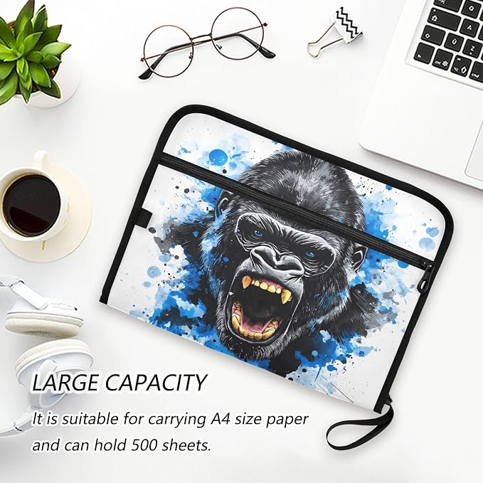 Expanding File Folder King Kong Blue Face Accordion File Organizer 13 Pockets Document Organizer with Zipper Labels A4 Letter Office Storage