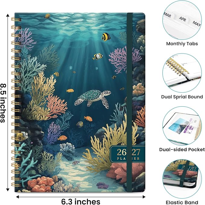 Planner 2026-2027, Monthly and Weekly Calendar Academic Planner July 2026 - June 2027, Hardcover Student Teacher Planning Agenda Book with Tabs, Perfect for Office School Supplies, A5 (6.3" x 8.5") - Ocean Travel