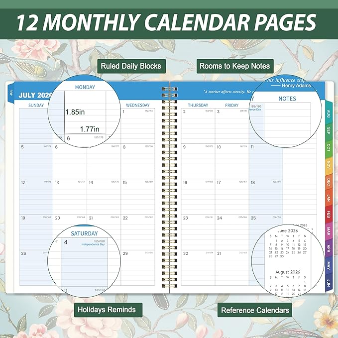 Teacher Planner 2026-2027, Teacher Lesson Planner 2026-2027, July 2026 - June 2027, 8.42" x 11.02", New Version Inner Paper with Spiral Bound, Colorful Monthly Tabs