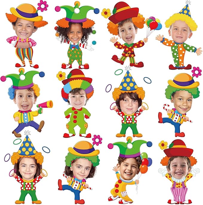 60pcs Circus Theme Cutouts Clown Juggling Bulletin Board Decorations Carnival Circus Paper Cut-Outs Classroom Decor for Boys Girls Classroom DIY Crafts Photo Kindergarten Preschool Wall Door Supplies