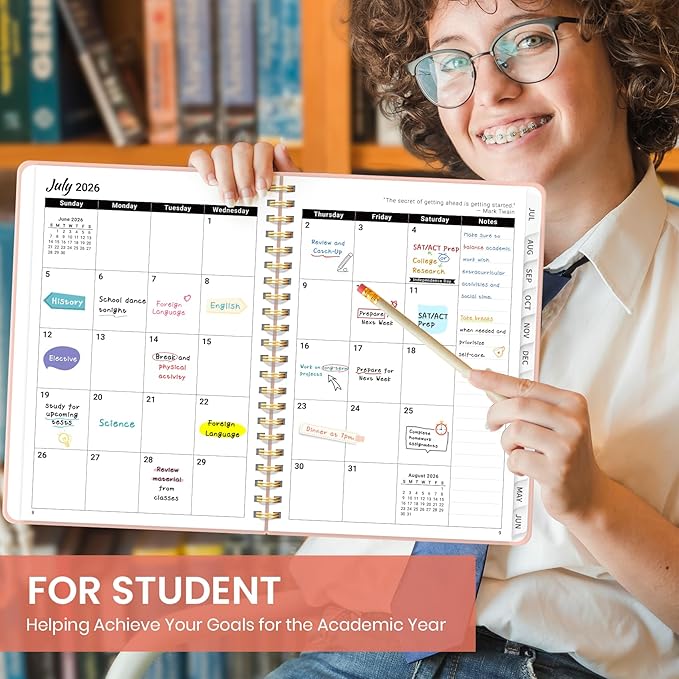 Planner 2026-2027 for Women & Men, Academic Monthly and Weekly Calendar Planner, Jul 2026 - Jun 2027, A4 (8.5" x 11"), Teacher Student Planning Book with Tabs, Ideal for Office School Supplies - Pink
