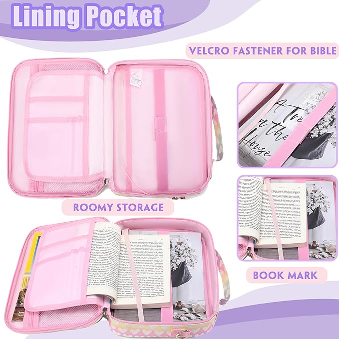 Bible Cover Case for Women Grils Bible Cover with Shoulder Strap Bible Case for Bible Study Accessories,Glitter Pink (Glitter Pink)
