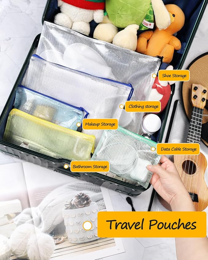 SUNEE Multisize Mesh Zipper Pouches (9 Colors, 24 Packs), Zip Bag for School Office Supplies, Puzzles & Games Organizing Storage