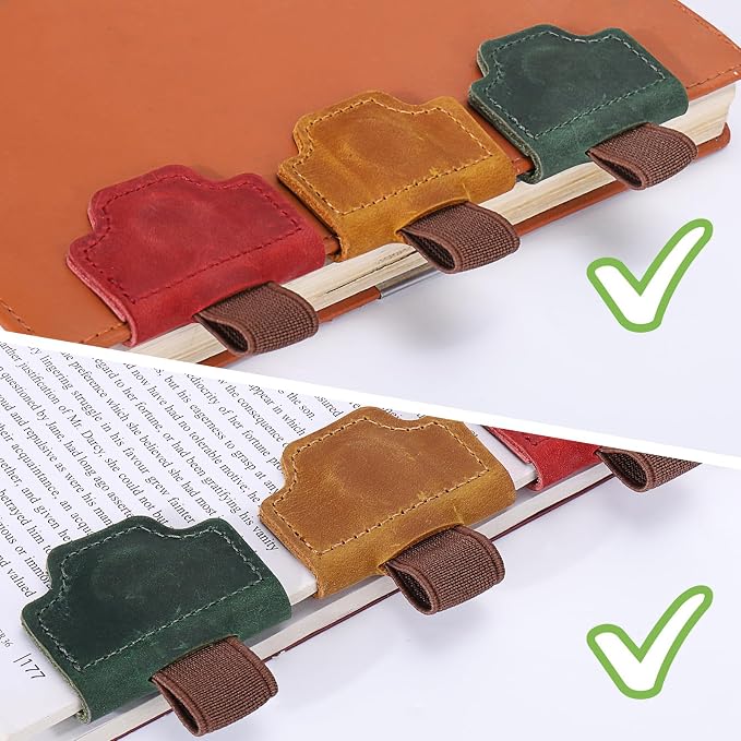 Palksky Bygone Mark Bookmark with Pen Holder, 3PCS Genuine Leather Magnetic Bookmarks, Vintage Book Mark Clips for Reading Women Teachers Students, Reading Accessories, Book Lovers Gifts