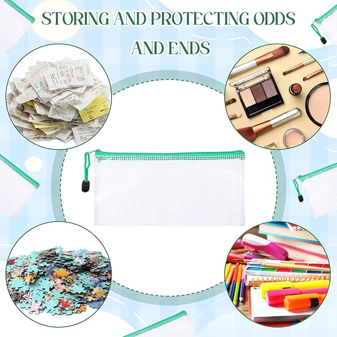 Zhehao 200 Pieces A6 Mesh Zipper Pouch Bulk Mesh Bags with Zipper Waterproof Small Pencil Pouches for School Office Supplies Organization 9.4 x 4.5 Inches (Green Colors)