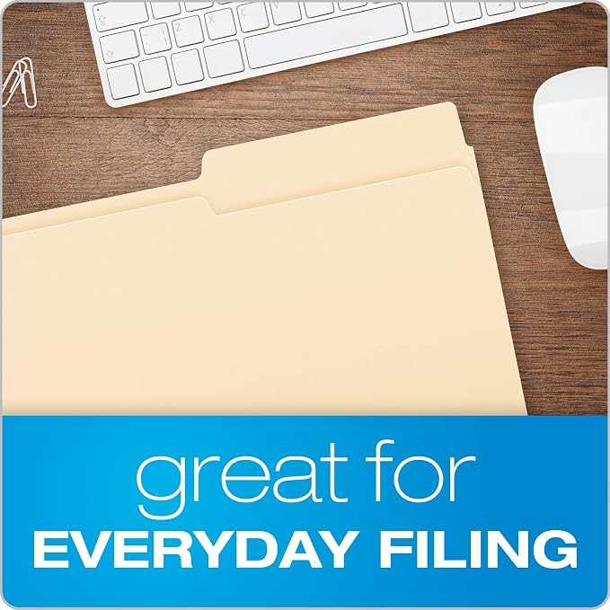 Pendaflex File Folders, Letter Size, Manila, 1/2 Cut, 100/BX (752 1/2), Letter (Pack of 5)