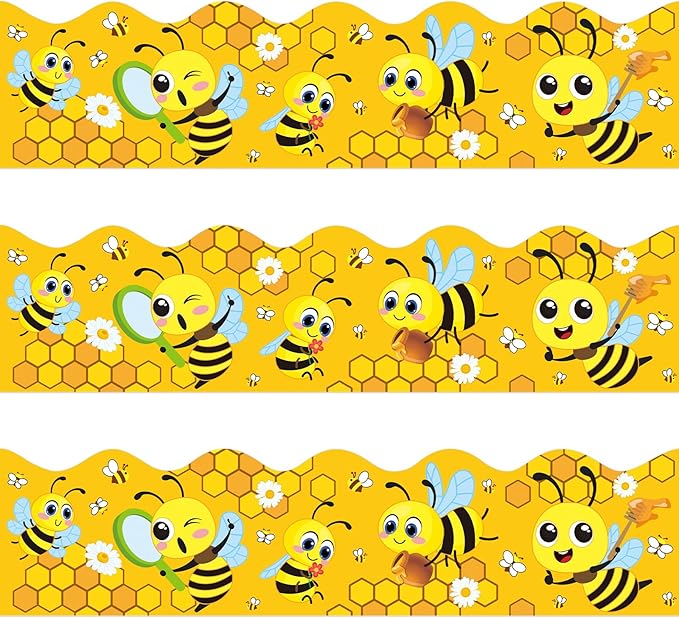 72 Feet Summer Bee Bulletin Board Borders Yellow Cartoon Bee Honeycomb Bulletin Board Borders for Classroom World Bee Day Summer Party Back to School Office Decoration