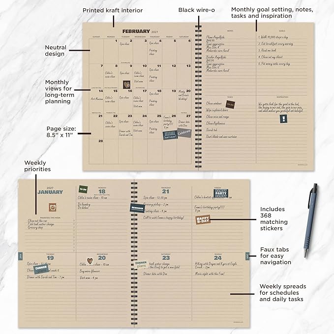 TF Publishing July 2026 - June 2027 Checkered Cowboy Large Weekly Monthly Planner - 12 Month Academic Planner 2026-2027 with Durable Cover, Thick Uncoated Paper, and Planning Stickers - 9 in x 11 in