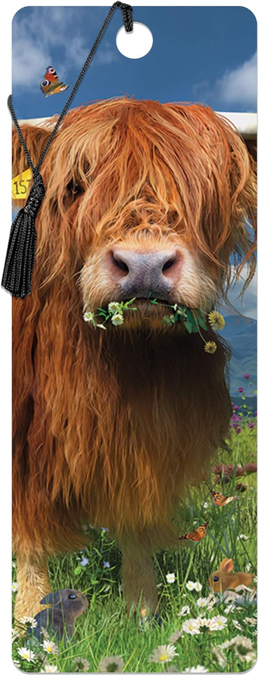 3D LiveLife Bookmark - Highland Cattle from Deluxebase. Cute Lenticular Cow Page Marker. Animal Themed Accessories for Book Lovers. Small Gifts for Men, Women, Writers and Teachers.