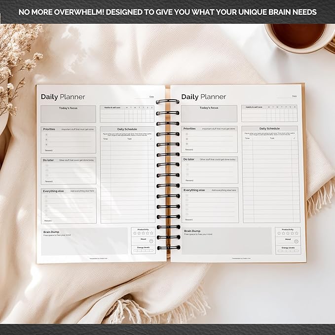 ADHD Daily Planner for Neurodivergent Adults - Productivity Daily Planner & Task Management to Stay Organized and Focused (Mono)