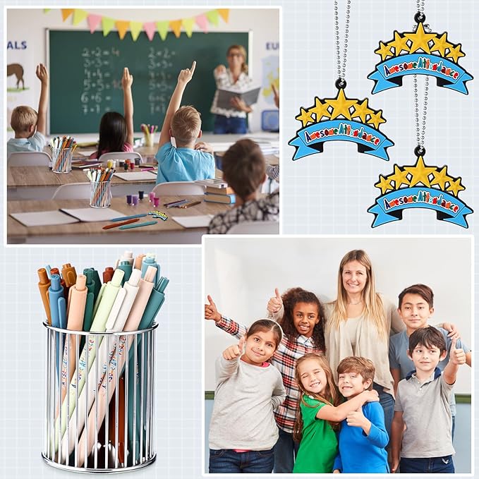 40 Sets Awesome Attendance Gift Ballpoint Pen with Tags Pendant for Student Teacher Motivating Perfect Attendance Reward for Office Class Prize Teacher Must Have