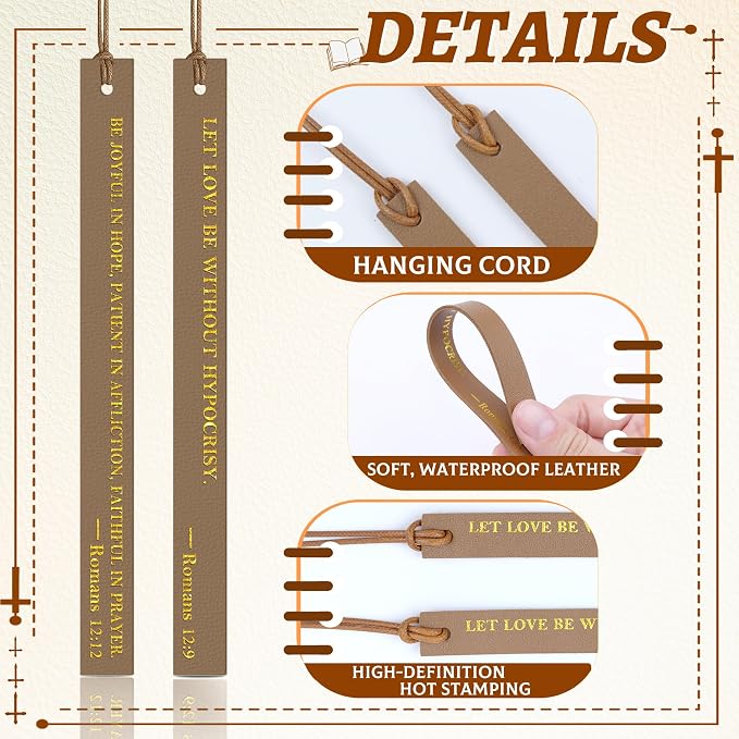 20PCS Leather Bookmark Bible Bookmarks for Reading Women Men Teacher Book Lovers Gifts, Cute Page Markers Book Marks Religious Christian Bookmarks Inspirational Bible Verse Scripture (Dark Brown-1)