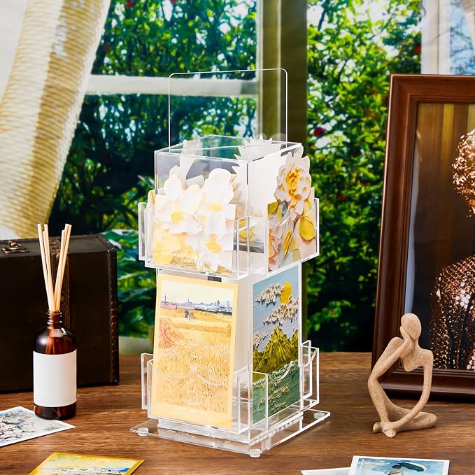 Marsui 2 Tier Acrylic Rotating Bookmark Display Stand, 14.6 x 5.9 x 5.9 Inch 4 Sided Bookmark Sticker Holder, 360° Rotating No Assembly Required for Vendors, Retail, Showcase, Trade Show
