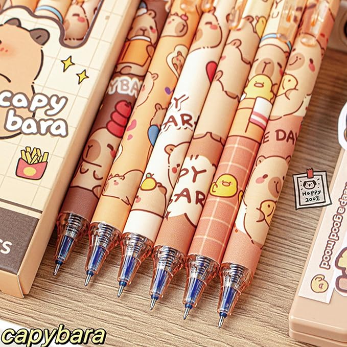 MOZXIRZ 6 Pcs Cute Erasable Retractable Pens Erasable Gel Ink Pens Cartoon Capybara Pen 0.5mm Fine Point Blue Ink Pen Cartoon Writing Pen Office School Pens Women Girls Boys (Blue Ink-Capybara)