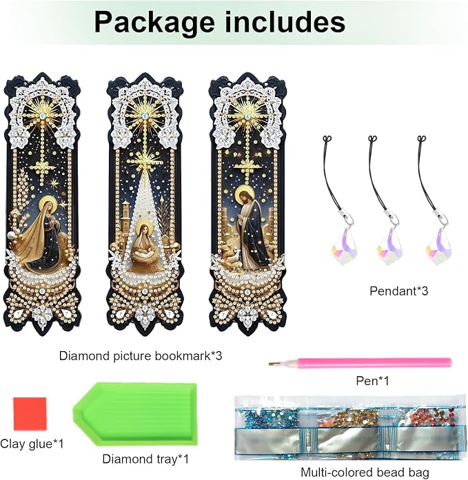 Tontut 3pcs Diamond Art Painting Kit Bookmarks, Jesus Exquisite Universal DIY Bookmarks, Lightweight and Durable, Suitable for Reading Lovers