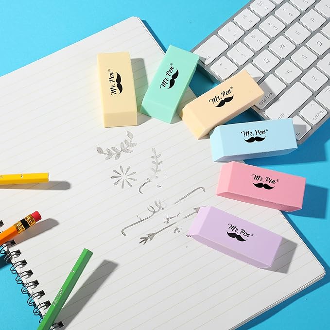 Mr. Pen- Pencil Eraser, 12 Pack, Yellow, Large Latex Free Block Erasers for School, Office, Art Sketching, Homework, Exams, Clean Smudge-Free Correction