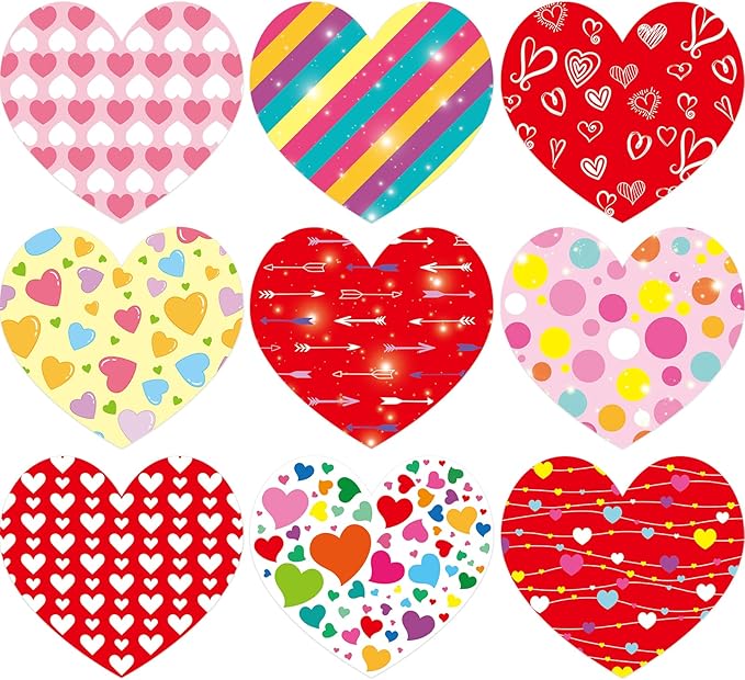 Fancy Land Heart Cutouts Colorful Valentine's Day Cutouts for School Bulletin Board Classroom Decoration 45Pcs