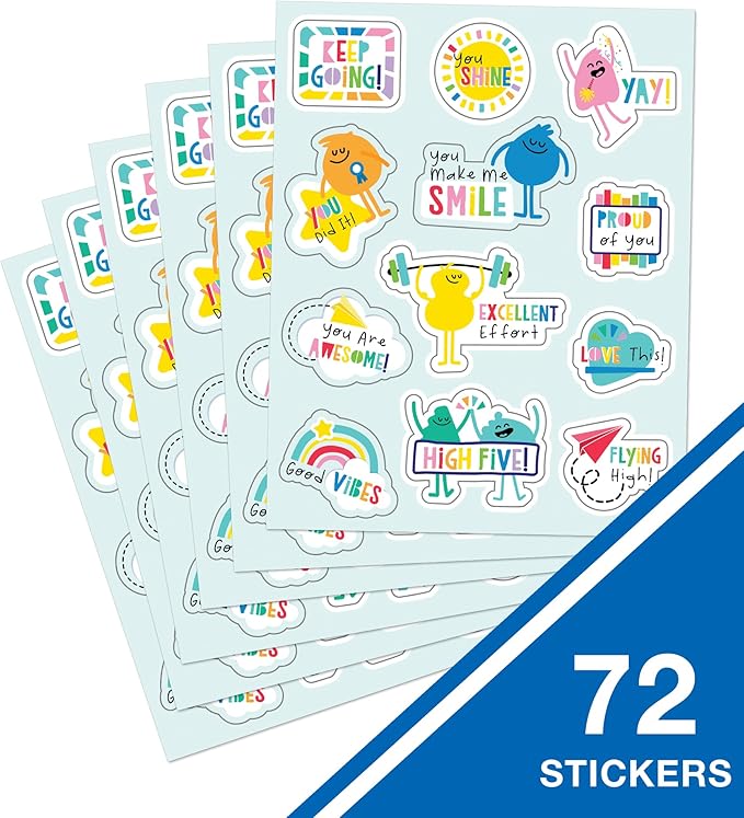 Carson Dellosa Happy Place Stickers - 72pc Good Vibes Cartoon Character Colorful Fun Classroom Teacher Motivational Rewards, Awards, Incentives, Prizes, Good Work