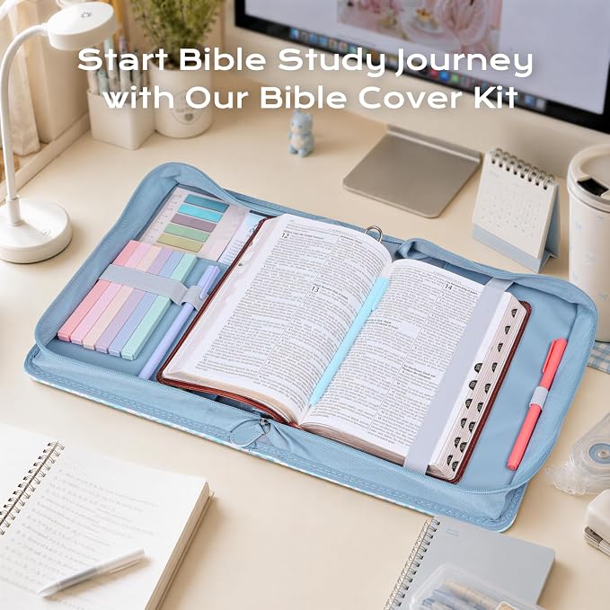 XKDOUS Bible Cover Case for Women Leather Quilted Bible Bag Organizer Large Book Carrying Case with Handle, Pens, Tabs, Study Supplies Journaling Kit Christian Gifts for Mom, Lady