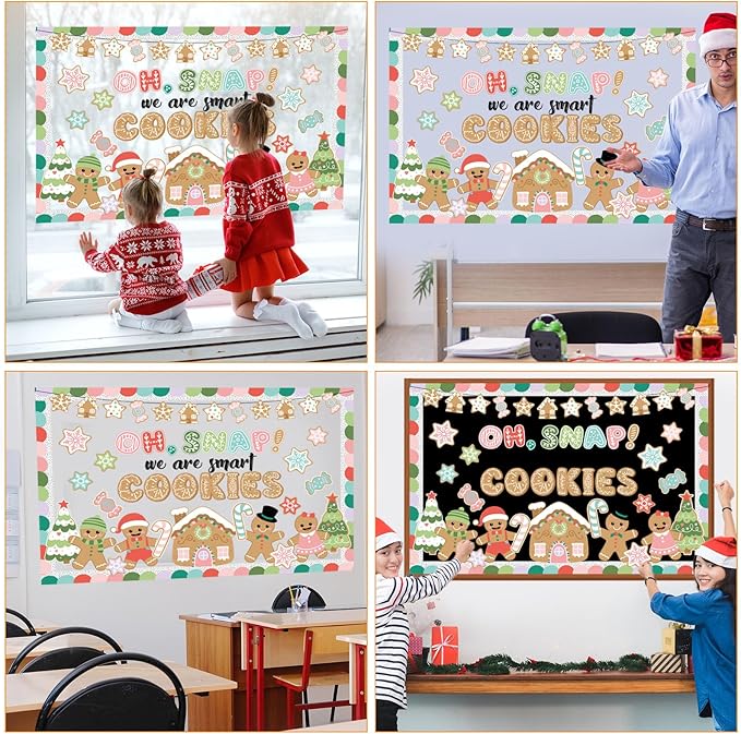 Christmas Bulletin Board Set Gingerbread Cookie Classroom Decorations Gingerbread Houses Candy Accents Paper Cutouts for Winter Holiday School Church Winter Wall Decor