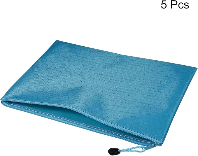 PATIKIL Waterproof Zipper File Bags, 5 Pack A4 Size Document Pocket Storage Organizer Pouch for Travel Office Supply, Sky Blue