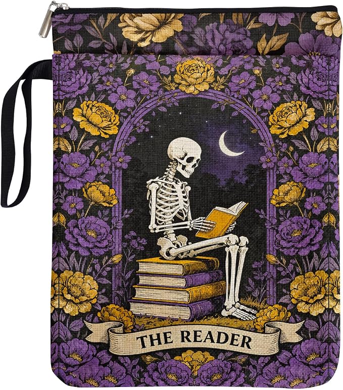 Gothic Skull Purple Garden Book Sleeve Pouch for Women Book Lovers, Fantasy Novel Reader Gifts for Reader Writer, Tarot Book Covers for Paperbacks with Handle, Reading Accessories for Student