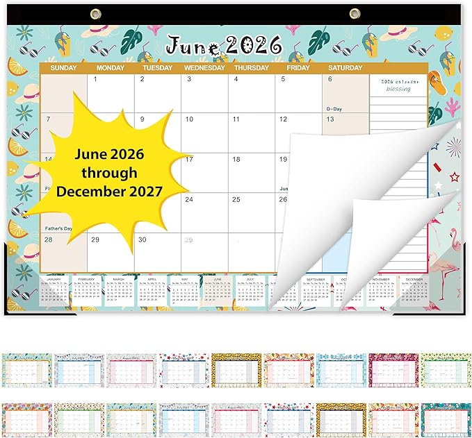 GuassLee Desk Calendar 2026-2027, Desktop Calendar Monthly Pages 17" x 11.5" Runs from Jun.2026 to Dec. 2027-19 Monthly Hanging Calendar with Corner Protectors for School, Home and Office