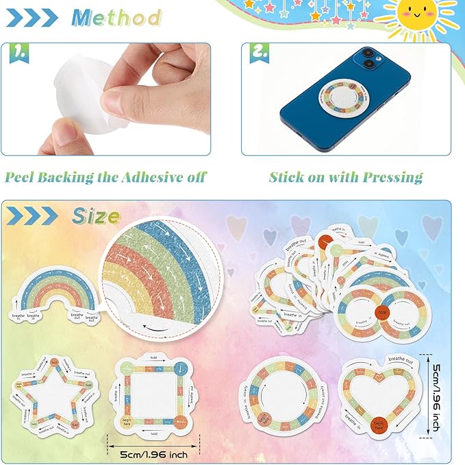 Gersoniel 36 Pcs Anxiety Sensory Stickers Strips Adhesive Textured Mental Health Calm Stickers Mindfulness Fidget Decals Stress Anxiety Relief Items for Therapy Office Desk(Retro Breath Style)
