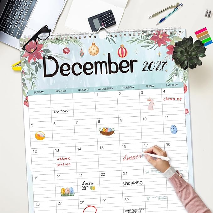 GuassLee Extra Large Wall Calendar 2026,36"x 24" Vertical Jumbo Hanging Wall Planner, 19-Month Aesthetic Large Calendar Jun. 2026 to Dec. 2027 with Thick Paper Watercolor Design for Easy Organizing