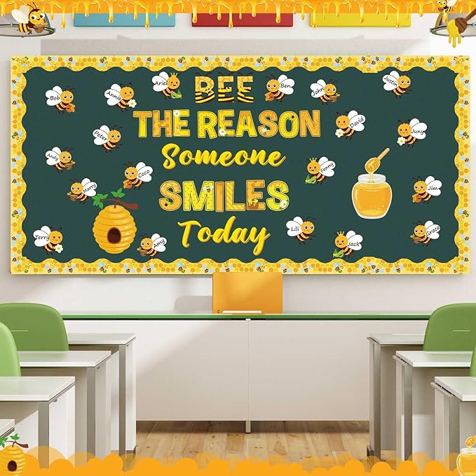 Pasimy Spring Bulletin Board Decorations Set 3D Sunflower Bulletin Board Bee Classroom Decor Honeycomb Butterfly Flower Kindness Cutouts Borders for Home Office Wall Door Window Supplies(Honeybee)