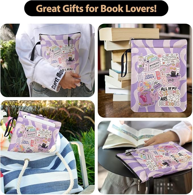 Purple Y2K Style Book Sleeve for Book Lovers, Funny Bookcover Protector for Paperbacks with Handle Pocket for Reader Bookworm Bookish, Book Club Gifts for Chritsmas, Reading Accessories for Women