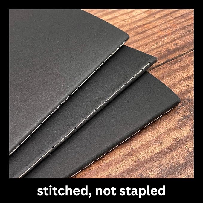 RICCO BELLO Travelers Notebook Refill Insert, Dot Grid, Black Kraft Cover, 4.25 x 8.25 inches (Set of 3)