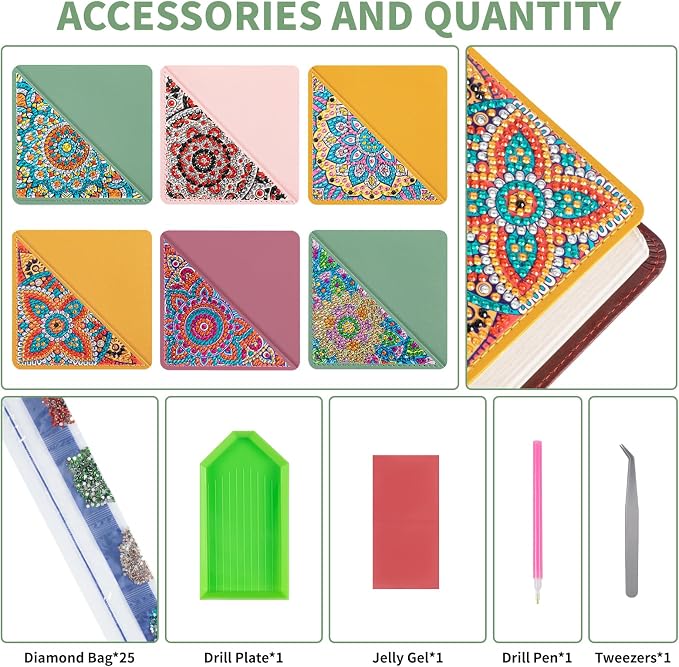 6 PCS Diamond Art Painting Bookmarks, DIY Diamond Art Bookmarks for Book Lovers 5D Bookmark Triangle Making Corner Bookmark Kits for Kids Adults Home Office Beginner Adults Gift