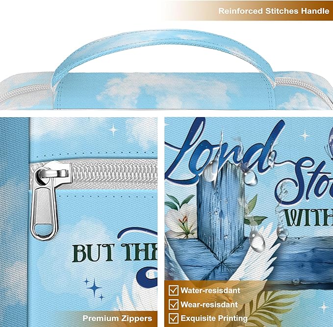 Bible Cover for Women with Handle, Canvas Scripture Case with Zipper Pocket, Inspirational and Butterfly Design, Christian Gift for Ladies, Church Bible Study Bag