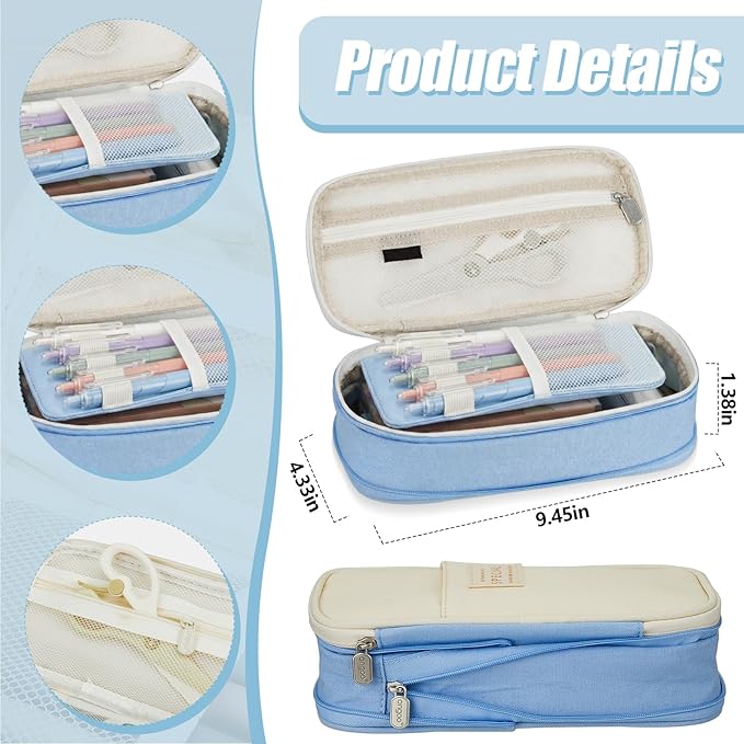 Jutom 39 Pcs Aesthetic Book Annotation Kit Highlighter with Pencil Case Bag Gel Pen Transparent Sticky Note Taking Bible Study College School Supplies(Light Blue,Cute Style)