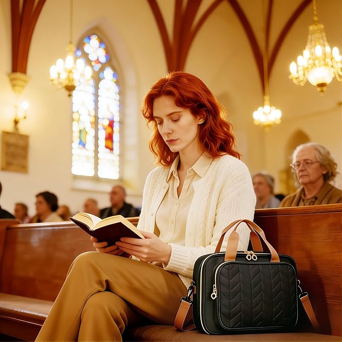 Eternatastic Bible Cover Case for Women, Large Bible Bag with Shoulder Strap,Bible Study Ideal Christian Gifts for Women,Black