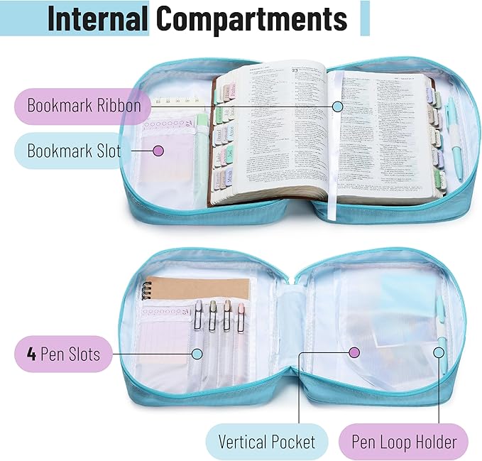 Mr. Pen- Bible Cover Case, Carrying Book Case with Durable Handle and Zippered Pocket, Bible Protective Church Bag for Men & Women, Christian Gifts, Aqua Flora