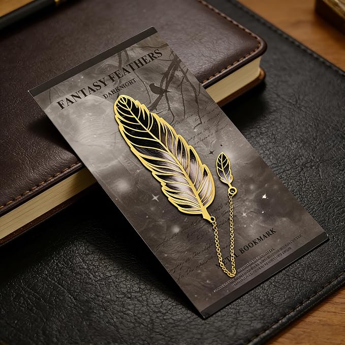 4Pcs Fantasy Feather Bookmarks for Books, Metal Bookmark with Chain, Unique Reading Accessories for Women Book Lovers, Teachers, Students