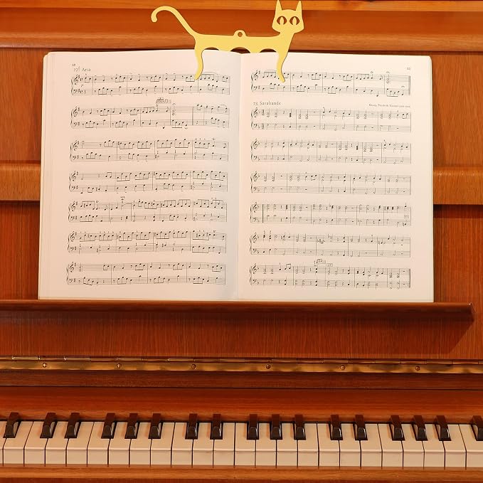 2 PCS Metal Music Book Clips Page Holders Cute Cat Shaped Bookmark for Piano Keyboard Reading Golden