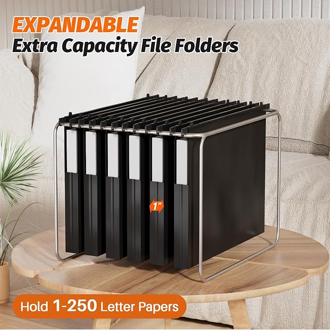 SHUTEX Extra Capacity Plastic Hanging File Folders,12 Pack Reinforced Hang Folder,Heavy Duty 1 Inch Expansion,Filing Cabinet Folders Letter Size for Bulk Files/Medical Charts (Sides Sealed, Black)