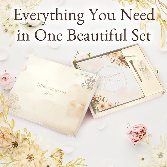 Wedding Planner with Gift Box, Pen, and Small Card, Perfect Wedding Planner Book and Organizer, Wedding Planning Book and Organizer for Future Brides and Grooms, Wedding Binder, 9X11 inches