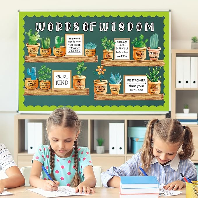 FYSUIMU 50Pcs Plant Bulletin Board Set Back to School Inspirational Plant Classroom Decoration Positive Paper Cutouts with Glue Points for School Office Classroom Library Chalkboard Wall Decor Supply