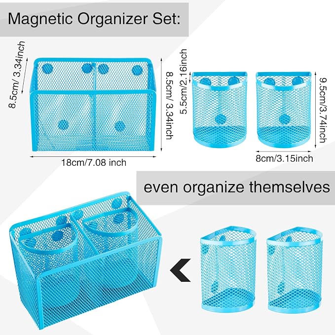 Ctosree 13 Pcs Locker Organizer and Accessories Kit Stackable Mesh Locker Shelf, Pen Holder, Magnetic Mirror, Whiteboard, Cloth, Marker, Magnet for Classroom Back to School Essentials(Blue)