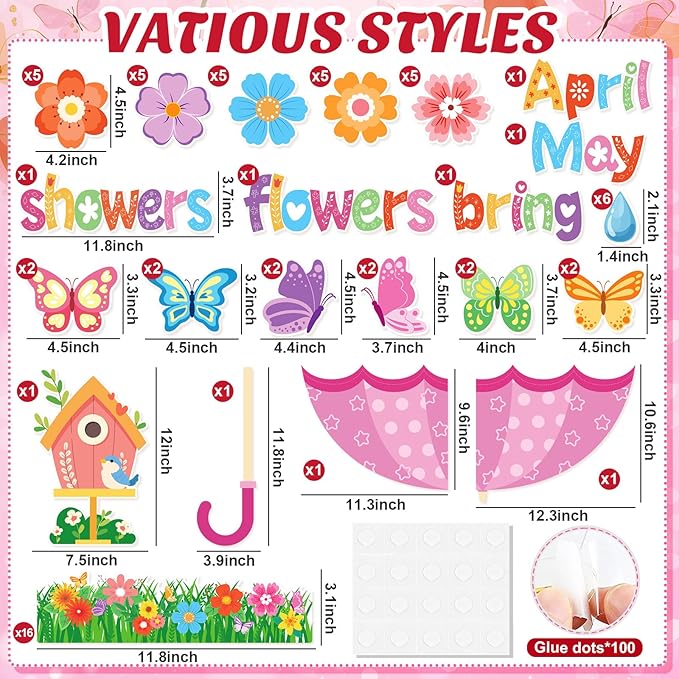 Spring Bulletin Board Decorations April Showers Bring May Flowers Decorations Spring Cut Outs Decorations for School Classroom Office Chalkboard Door Party Decor