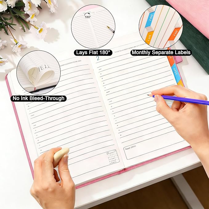 2026 Planner A5, Weekly and Monthly Calendar Planner, Jan 2026 - Dec 2026,Hardcover Pink, Lay Flat Academic Organizer for Office Teacher School,Notebook,5.7"x8.3"