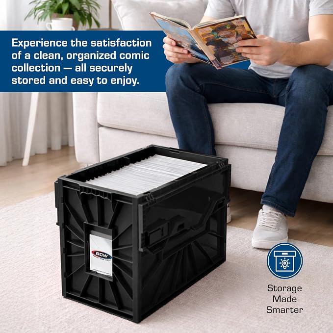 BCW Comic Bin, Black - Holds 150 Comics, Acid Free Storage and Organizer, Heavy Duty Plastic, Stackable, Includes Partition